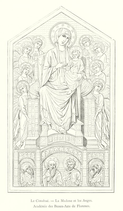 Cimabue, Madonna ja enkelit, Firenzen kuvataideakatemia (kaiverrus) tekijältä Italian School