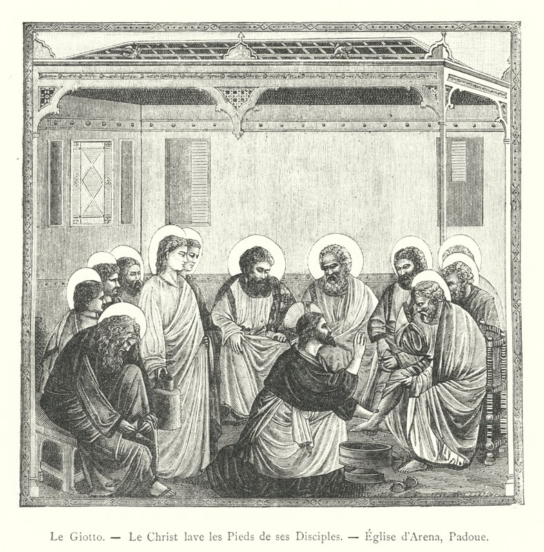 Le Giotto, Kristus pesee opetuslastensa jalkoja, Arenan kirkko, Padova (kaiverrus) tekijältä Italian School