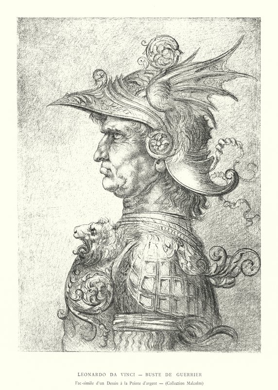 Leonardo da Vinci, Soturin rintakuva, Hopeapistepiirroksen faksimile, Malcolm-kokoelma (kaiverrus) tekijältä Italian School