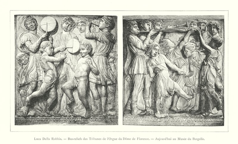 Luca Della Robbia, Barreliefit Firenzen kupolin urkugalleriasta, tänään Bargello-museossa (kaiverrus) tekijältä Italian School