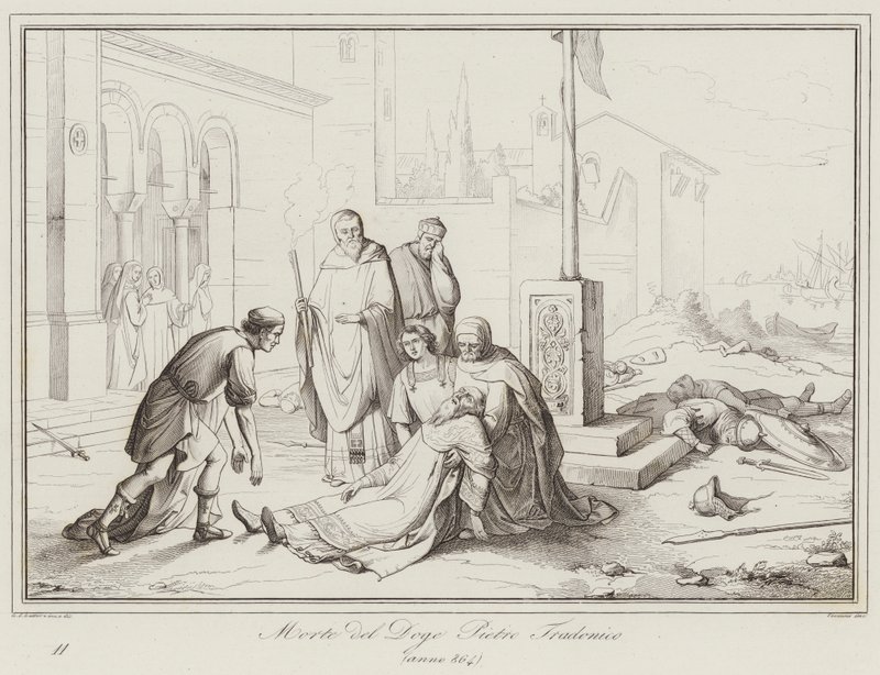 Doge Pietro Tradonicon kuolema, 864 (kaiverrus) tekijältä Italian School