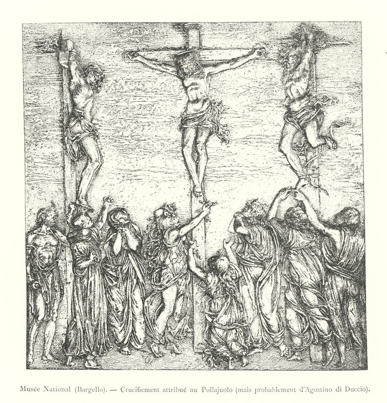Kansallismuseo, Bargello, Pollajuololle kuuluva ristiinnaulitseminen, mutta luultavasti Agostino di Duccio (kaiverrus) tekijältä Italian School