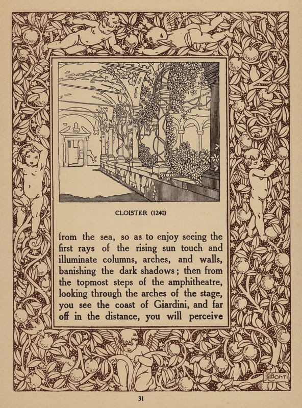 Sivu Taorminan San Domenico Palace -hotellin esitteestä (litografia). tekijältä Italian School