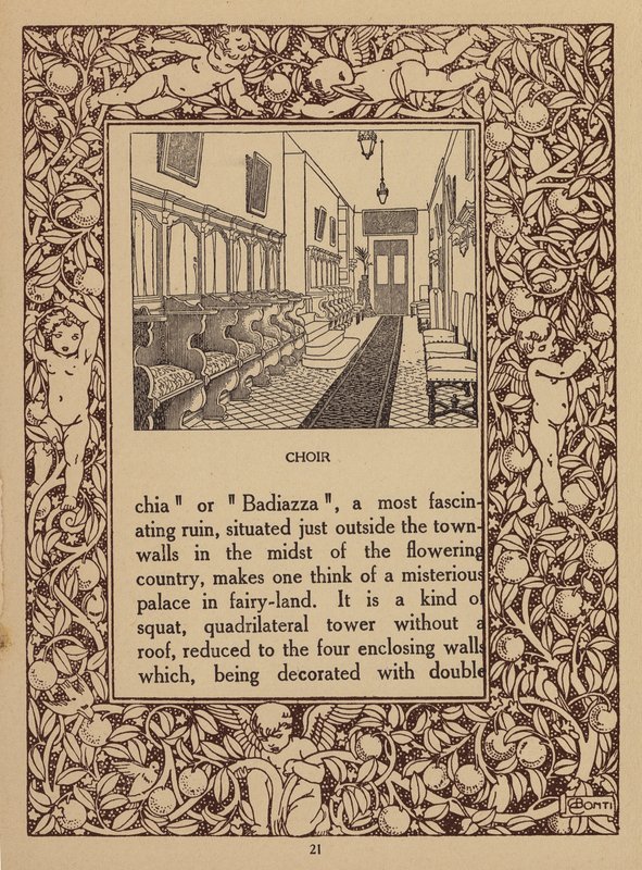 Sivu Taorminan San Domenico Palace -hotellin esitteestä (litografia). tekijältä Italian School
