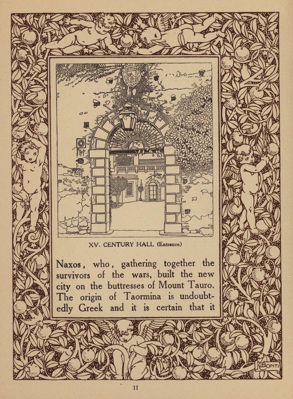 Sivu Taorminan San Domenico Palace -hotellin esitteestä (litografia). tekijältä Italian School
