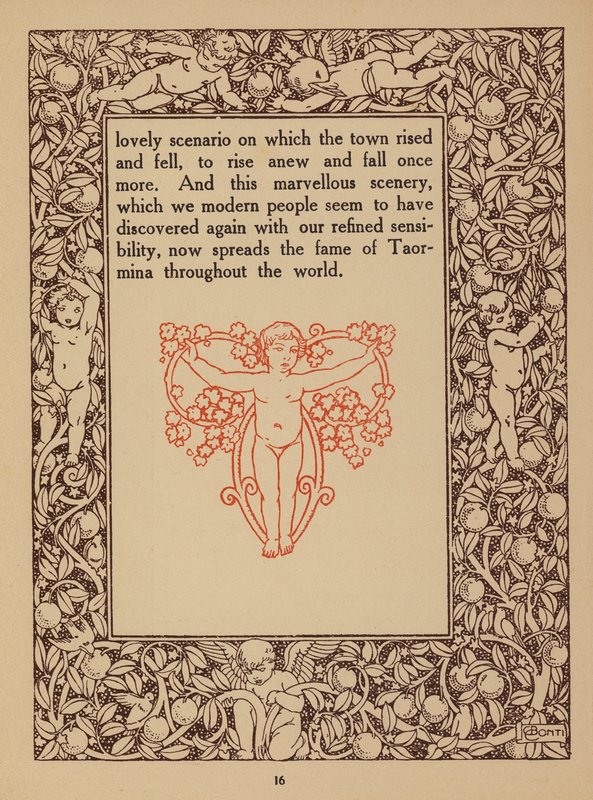 Sivu Taorminan San Domenico Palace -hotellin esitteestä (litografia). tekijältä Italian School