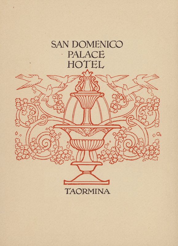 Sivu Taorminan San Domenico Palace -hotellin esitteestä (litografia). tekijältä Italian School