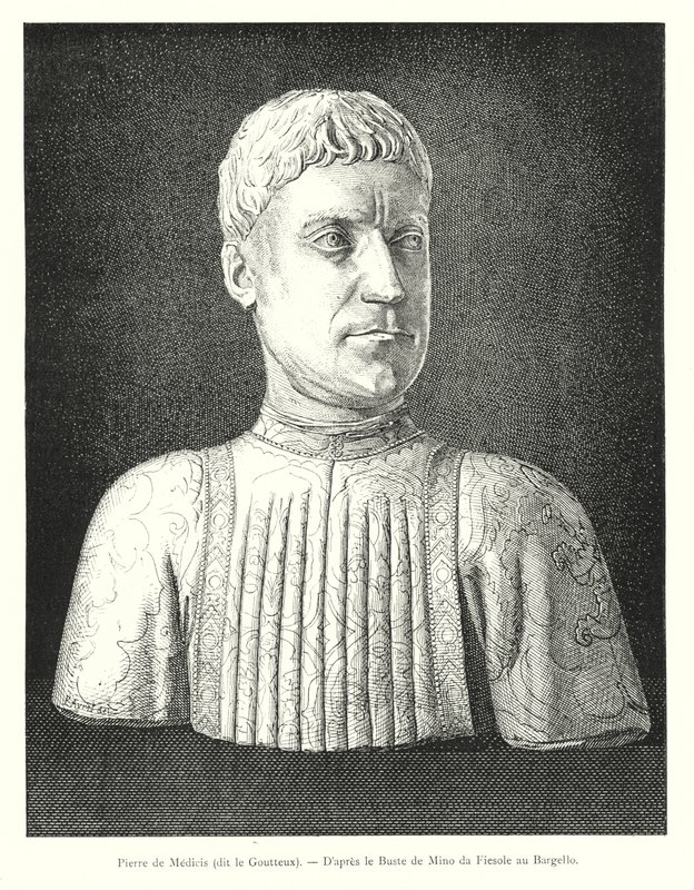 Pierre de Medici, nimeltään Kihti, Mino da Fiesolen rintakuvan mukaan Bargellossa (kaiverrus) tekijältä Italian School
