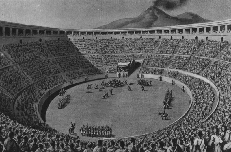 Pompei: Amfiteatteri (litho) tekijältä Italian School