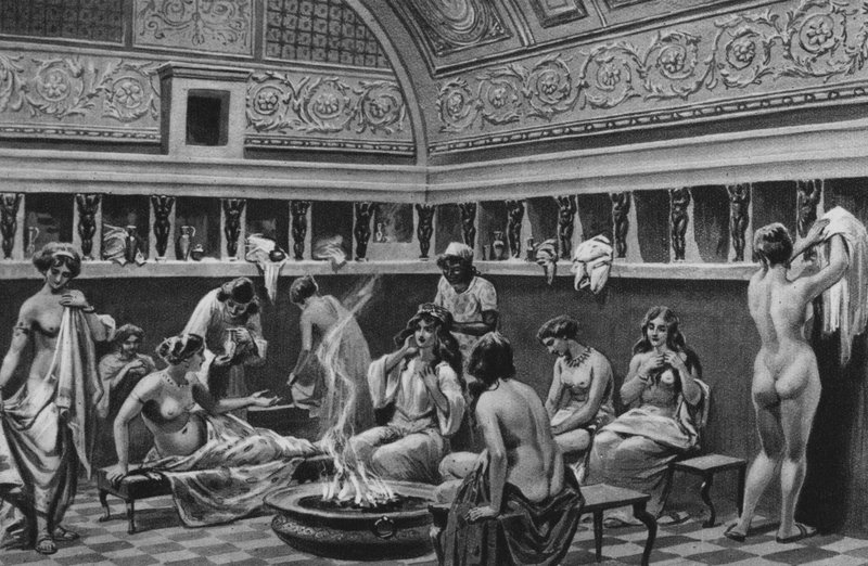 Pompei: Foorumin kylpylöiden sisätilat (litho) tekijältä Italian School