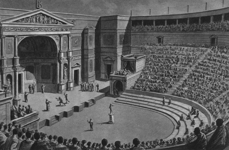 Pompei: Traaginen teatteri (litho) tekijältä Italian School