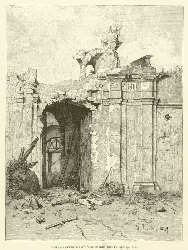 Porta San Pancrazio lyönyt ranskalaisen tykistön (kaiverrus) tekijältä Italian School