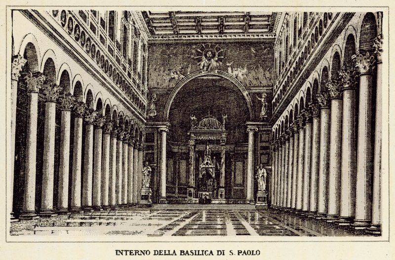 Rooma: Pyhän Paavalin basilikan sisätilat (litho) tekijältä Italian School