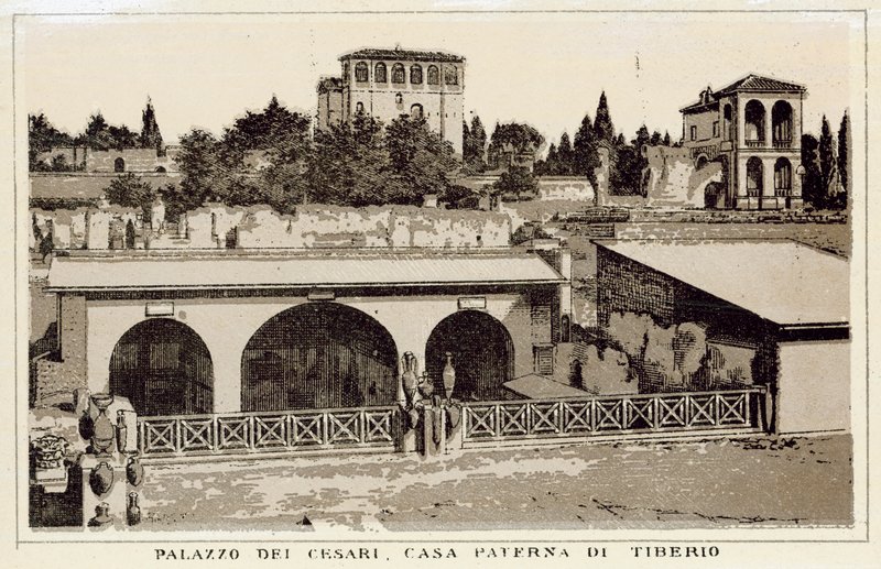 Rooma: Palazzo Dei Cesari, Tiberiuksen isän talo (litho) tekijältä Italian School