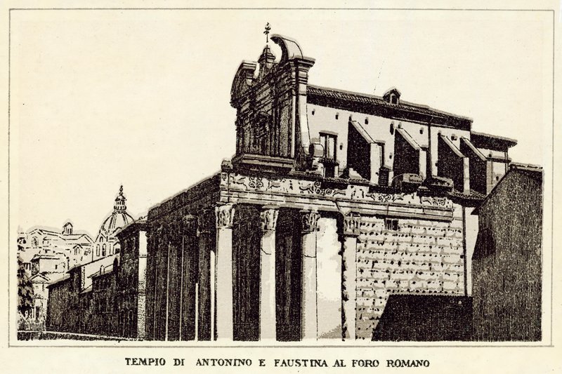 Rooma: Antoninuksen ja Faustinan temppeli Forum Romanumissa (litho) tekijältä Italian School