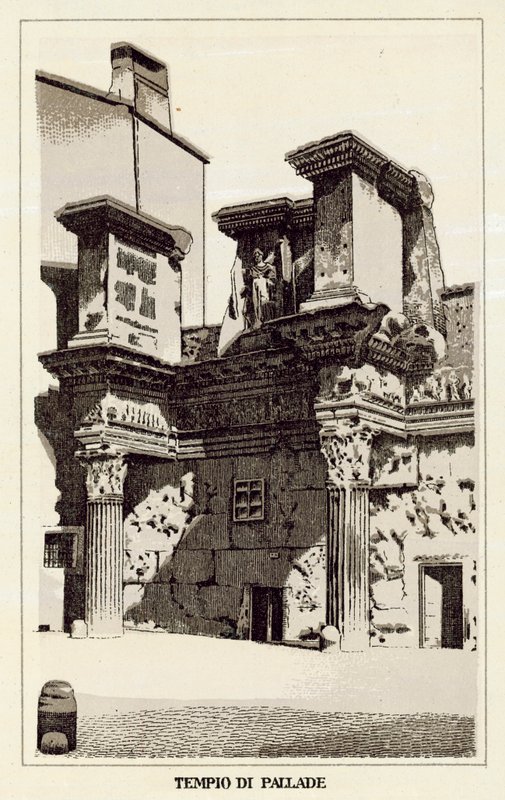 Rooma: Pallaksen temppeli (litho) tekijältä Italian School