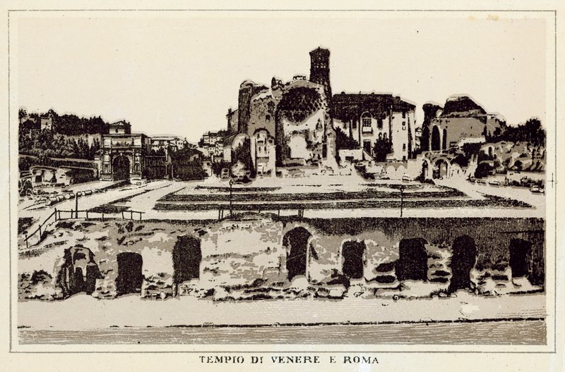 Rooma: Venuksen temppeli ja Rooma (litho) tekijältä Italian School