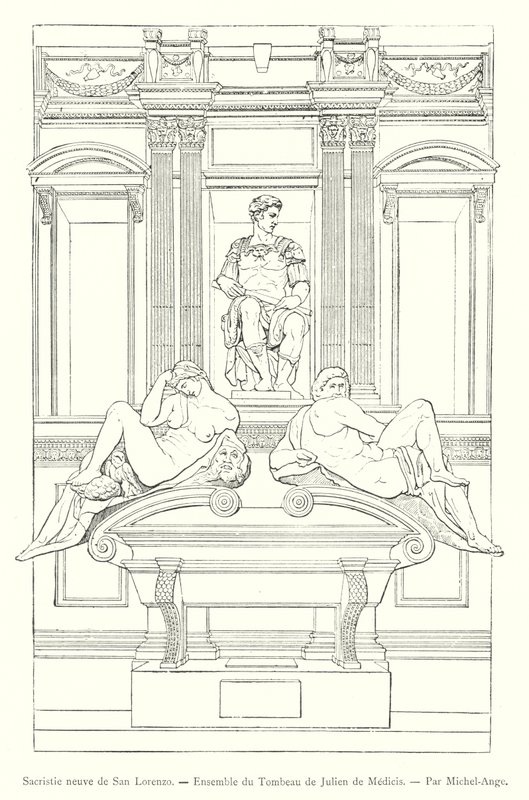 San Lorenzon uusi sakristi, Giuliano de Medicin hautayhtye, Michelangelo (kaiverrus) tekijältä Italian School