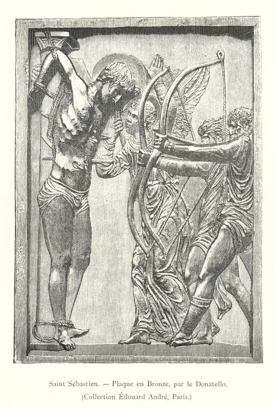 Saint Sebastien, pronssilaatta, Donatello, kokoelma Edouard Andre, Pariisi (kaiverrus) tekijältä Italian School