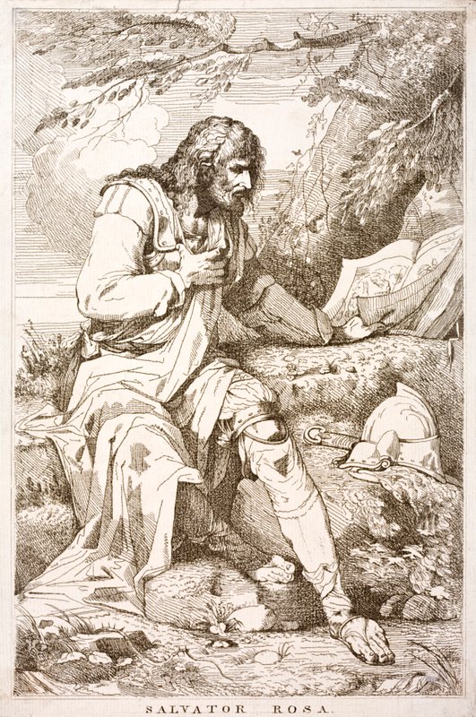 Salvator Rosa, italialainen barokkimaalari, runoilija ja taidegraafikko (kaiverrus) tekijältä Italian School