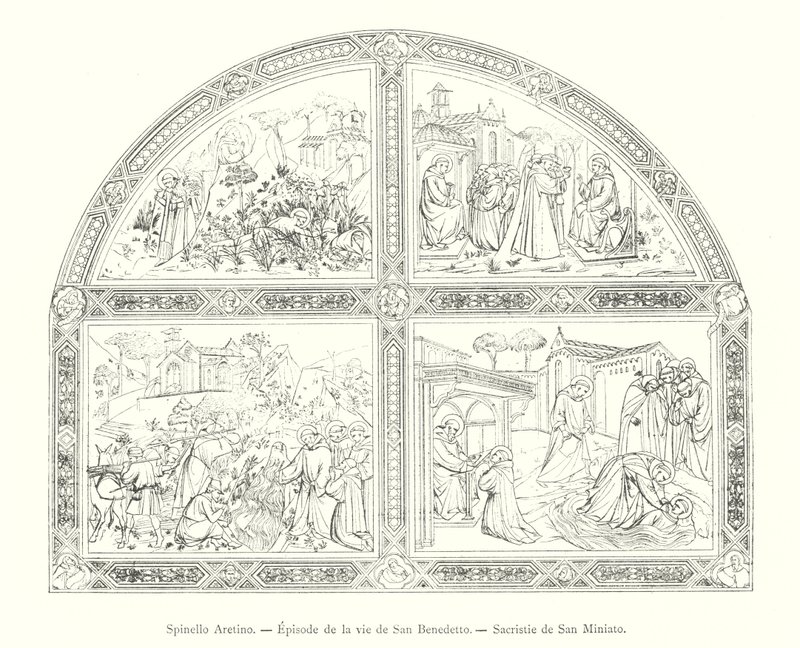Spinello Aretino, Episode de la vie de San Benedetto, Sacristie de San Miniato (kaiverrus) tekijältä Italian School