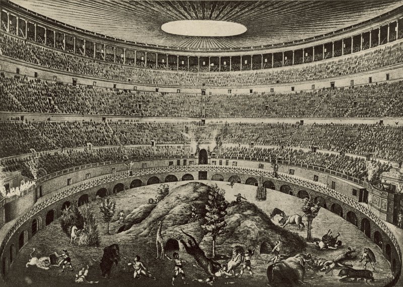 Colosseum, suuren pedon takaa-ajo (litho) tekijältä Italian School