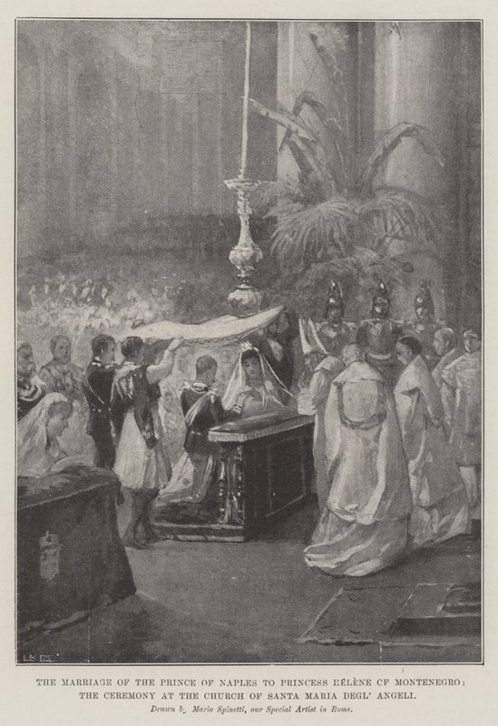 Napolin prinssin häät Montenegron prinsessa Helenen kanssa, seremonia Santa Maria Degl