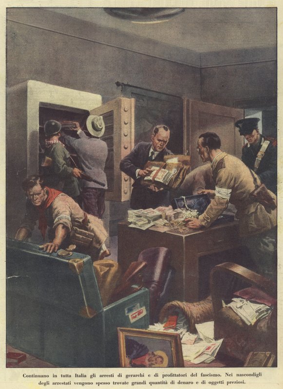 Fasismin hierarkkien ja hyötyjien pidätykset jatkuvat kaikkialla Italiassa (Colour Litho). tekijältä Italian School