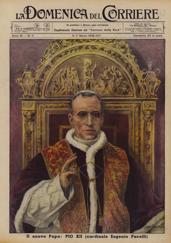 Uusi paavi Pius XII (kardinaali Eugenio Pacelli) (värilitografia). tekijältä Italian School