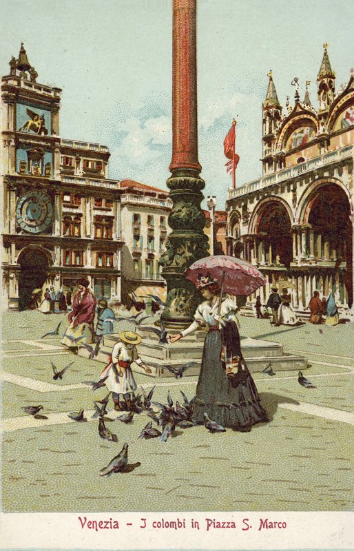 Venetsia, Italia, pylväät Piazza San Marcon aukiolla (värilitra) tekijältä Italian School