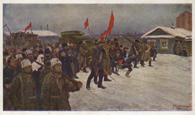 Sotilaiden ja työläisten mielenosoitus helmikuun 1917 vallankumouksen aikana Venäjällä tekijältä Ivan Alexeyevich (after) Vladimirov