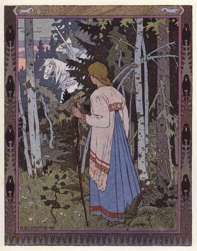 Kuvitus Vassilisa The Beautiful (väri litho) tekijältä Ivan Yakovlevich Bilibin