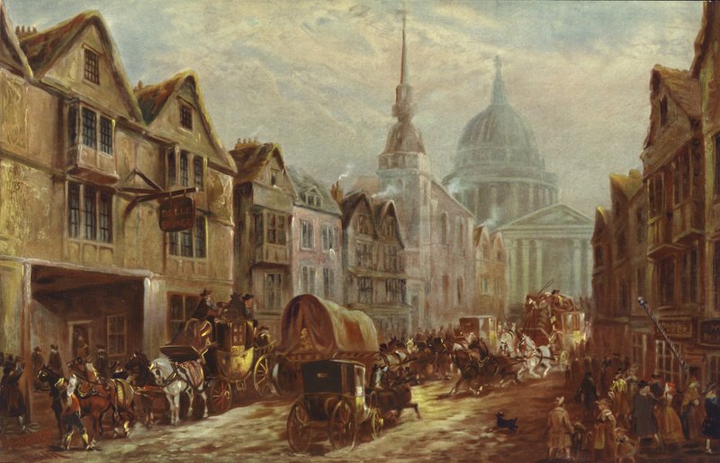 Sisäänkäynti La Belle Sauvage Inn Yardiin, Ludgate Hill, Lontoo tekijältä J.C. Maggs
