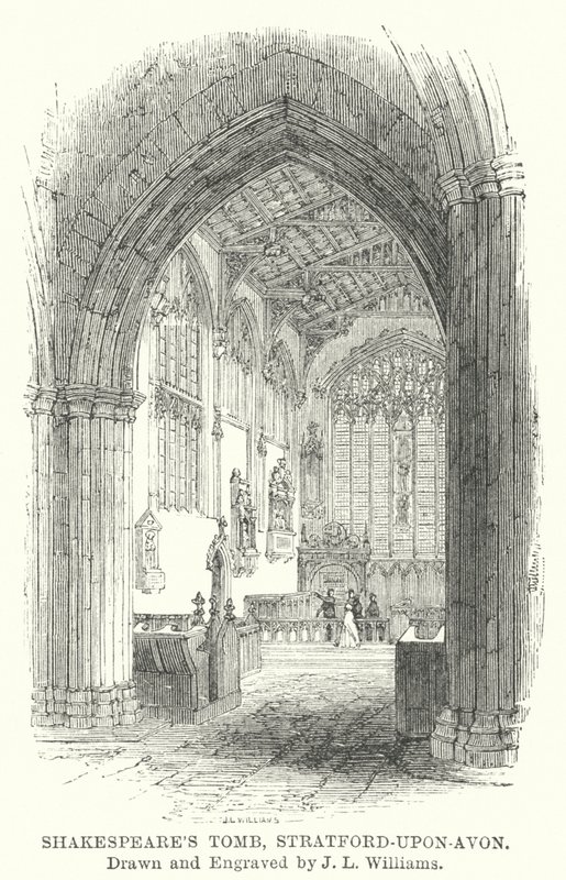 Shakespearen hauta, Stratford-upon-Avon (kaiverrus) tekijältä J.L. (after) Williams