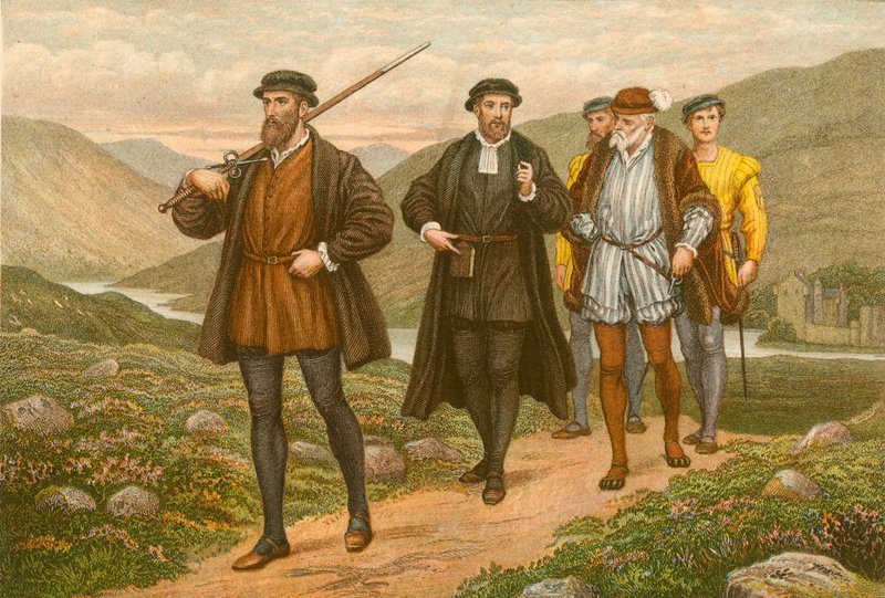 John Knox kantoi miekkaa George Wishartin edessä Dundeessa tapahtuneen salamurhayrityksen jälkeen tekijältä J.M.L. Ralston