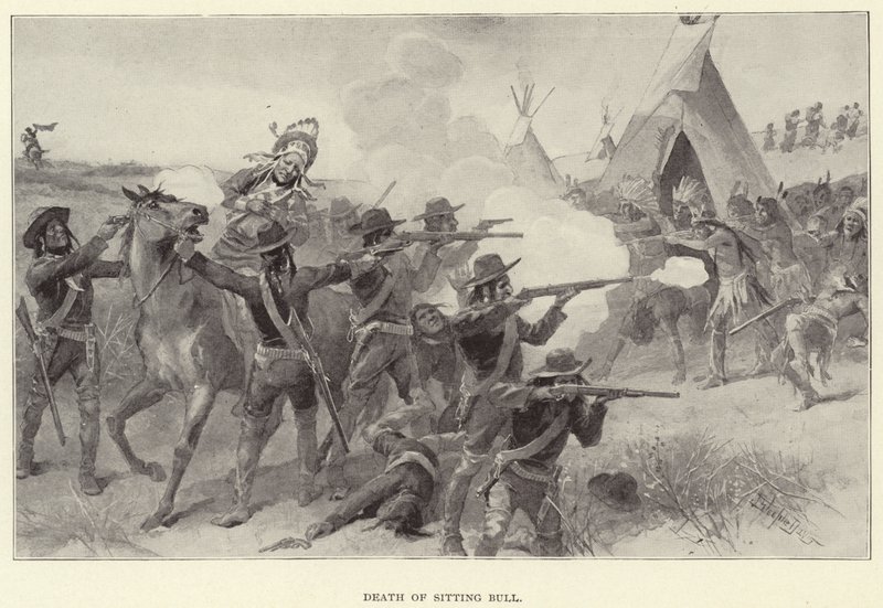 Death of Sitting Bull (litho) tekijältä J. (after) Steeple Davis