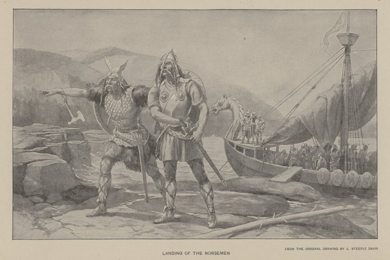 Norjalaisten maihinnousu (litho) tekijältä J. (after) Steeple Davis