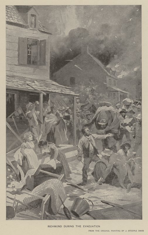 Richmond evakuoinnin aikana (litho) tekijältä J. (after) Steeple Davis