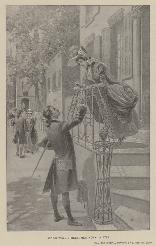 Upper Wall Street, New York, vuonna 1783 (litho) tekijältä J. (after) Steeple Davis