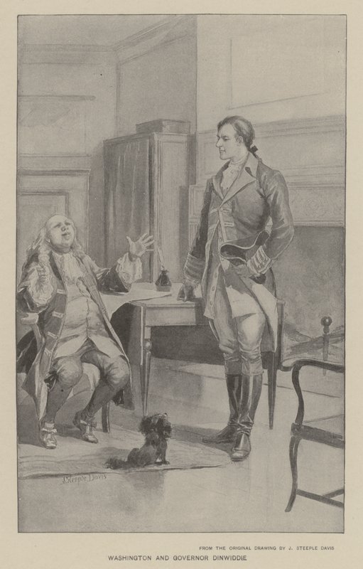 Washington ja kuvernööri Dinwiddie (litho) tekijältä J. (after) Steeple Davis