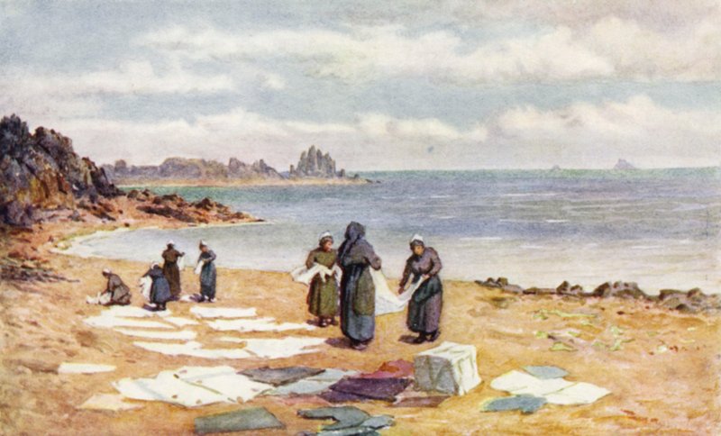 Kuivauspäivä La Houlessa (väri litho) tekijältä J. Hardwicke Lewis