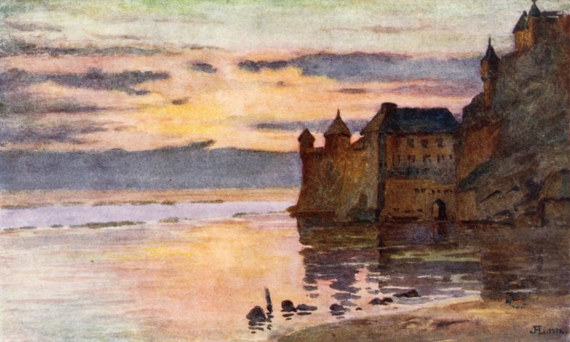 Santarmi, Tour Gabriel ja Coesnon-joki, Mont St Michel (värilitho) tekijältä J. Hardwicke Lewis