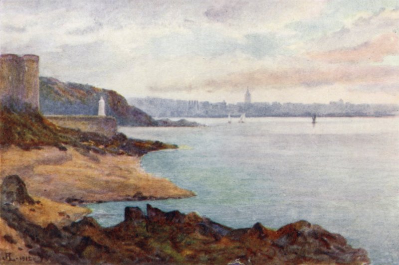 Mole des Noires ja Dinard, St Malo Beachiltä (väri litho) tekijältä J. Hardwicke Lewis