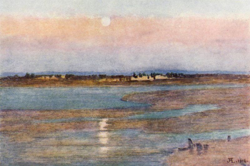 Moonrise at Sunset, La Croix Blanche, Mont St Michel (väri litho) tekijältä J. Hardwicke Lewis