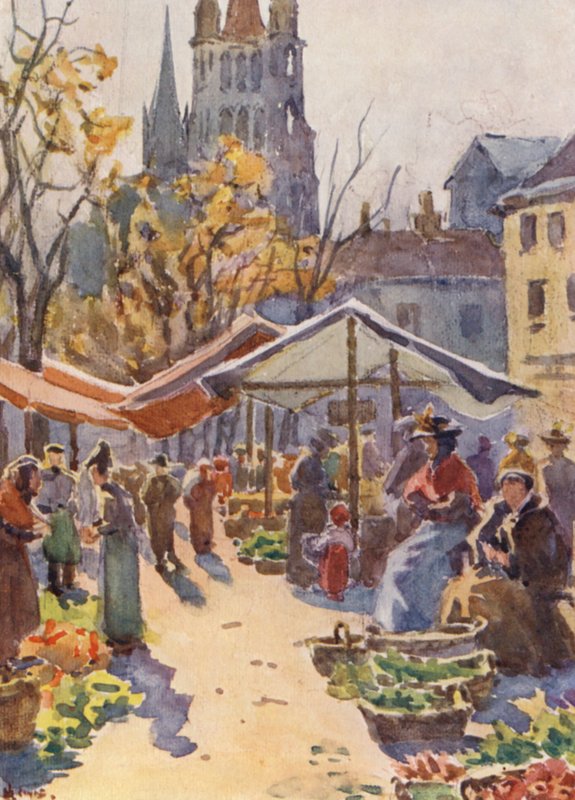 Kauppatori, Lausanne (värilitro) tekijältä J. Hardwicke Lewis