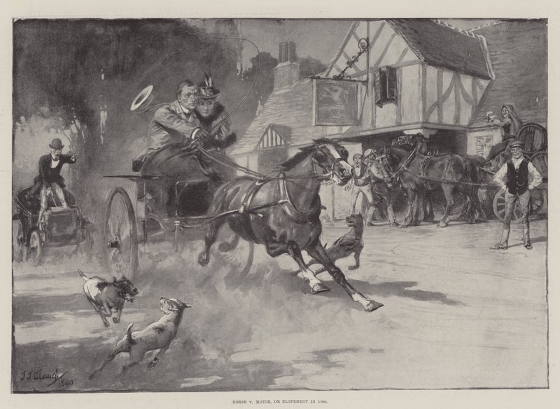 Hevonen vastaan moottori eli karkaaminen vuonna 1900 tekijältä J. J. Waugh