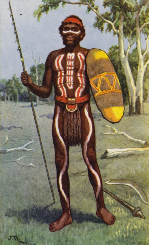 Australian aboriginaali (väri litho) tekijältä J. Macfarlane