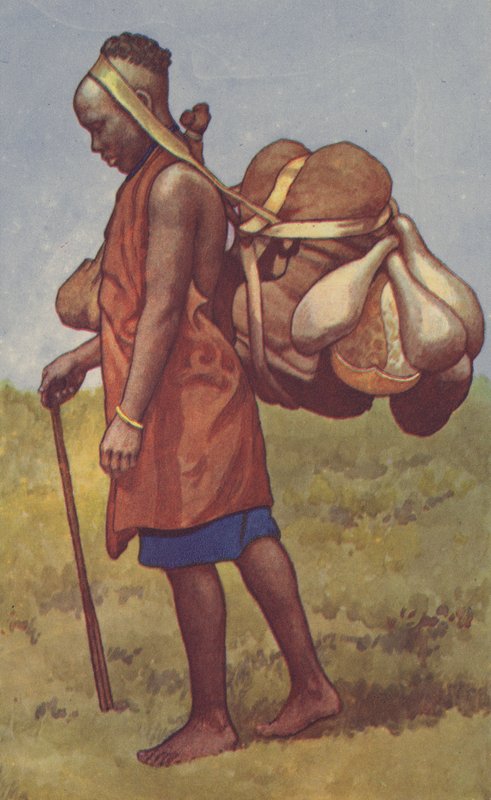 Kenian siirtokunnan nainen kuorman kanssa (väri litho) tekijältä J. Macfarlane