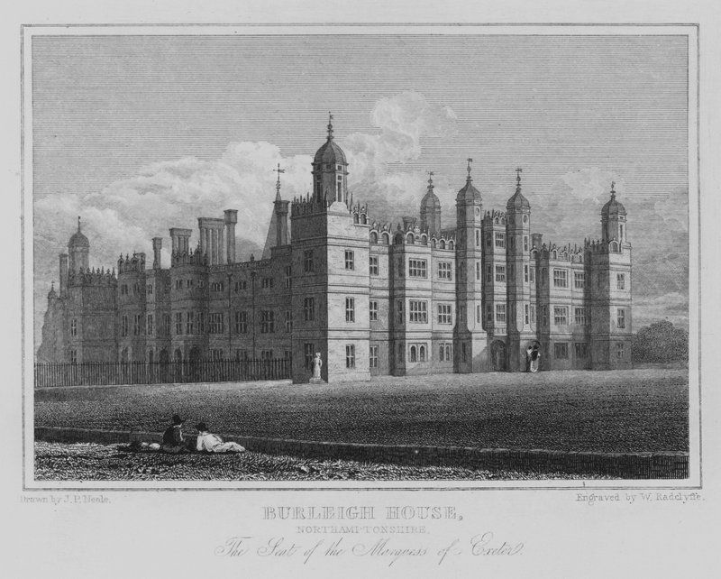 Burleigh House, Northamptonshire, Exeterin markiisin istuin (kaiverrus) tekijältä John Preston Neale