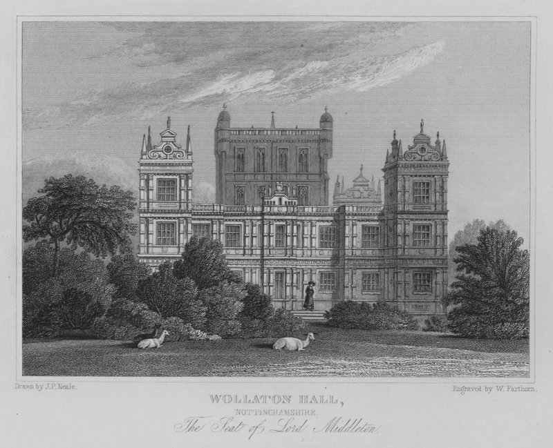 Wollaton Hall, Nottinghamshire, Lord Middletonin istuin (kaiverrus) tekijältä John Preston Neale